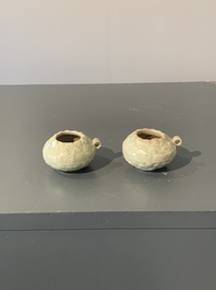 A pair of Chinese Longquan celadon bird feeders, Song