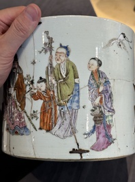 A Chinese famille rose 'Eight Immortals' brush pot, 19th C.