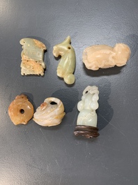 Six Chinese jade and agate carvings, 19th C.