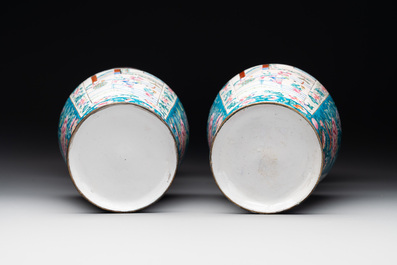 A pair of Chinese Canton enamel vases with narrative design, 19th C.