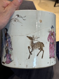 A Chinese famille rose 'Eight Immortals' brush pot, 19th C.