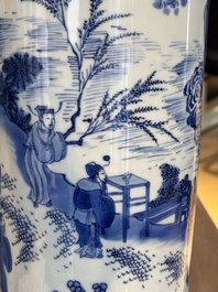 A fine Chinese blue and white sleeve vase with narrative design, Transitional period