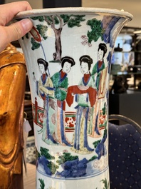 A Chinese wucai 'gu' vase with narrative design, Transitional period