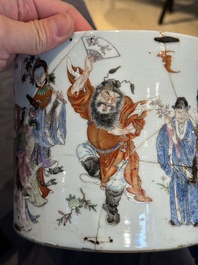 A Chinese famille rose 'Eight Immortals' brush pot, 19th C.