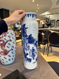 A fine Chinese blue and white sleeve vase with narrative design, Transitional period