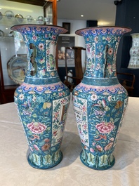 A pair of Chinese Canton enamel vases with narrative design, 19th C.
