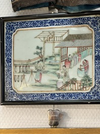 Eight Chinese famille rose 'rice and silk production' plaques, Republic
