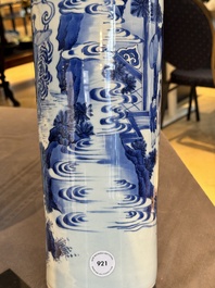 A fine Chinese blue and white sleeve vase with narrative design, Transitional period