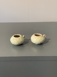 A pair of Chinese Longquan celadon bird feeders, Song