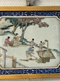 Eight Chinese famille rose 'rice and silk production' plaques, Republic