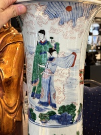 A Chinese wucai 'gu' vase with narrative design, Transitional period