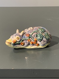 A polychrome Dutch Delft model of a squirrel, 18th C.