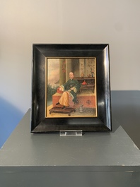 Canton school, workshop of Lamqua: 'Portrait of a Pipe Smoker', oil on canvas, 19th C.
