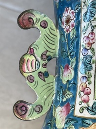 A pair of Chinese Canton enamel vases with narrative design, 19th C.