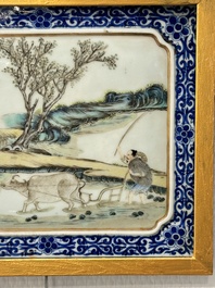 Eight Chinese famille rose 'rice and silk production' plaques, Republic