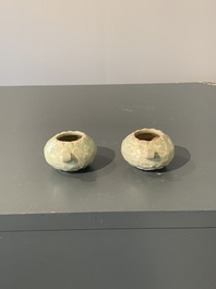 A pair of Chinese Longquan celadon bird feeders, Song