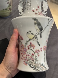 A Chinese famille rose vase, Qianlong and Shinian 世寧 mark, 20th C., and a qianjiang cai vase, signed Ren Huanzhang 任煥章, dated 1942