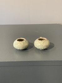 A pair of Chinese Longquan celadon bird feeders, Song