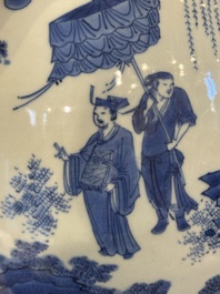 A Chinese blue and white vase with narrative design, Transitional period