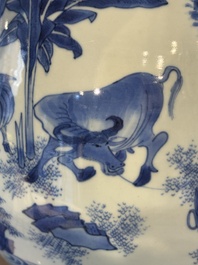 A Chinese blue and white vase with narrative design, Transitional period