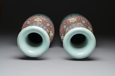 A pair of large Chinese famille rose turquoise-ground 'lotus scroll' vases, Guangxu mark and of the period