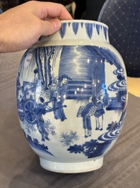 A Chinese blue and white vase with narrative design, Transitional period