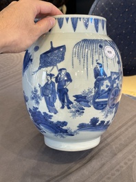 A Chinese blue and white vase with narrative design, Transitional period
