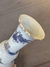 A Dutch Delft blue, white and manganese pear-shaped chinoiserie vase, late 17th C.