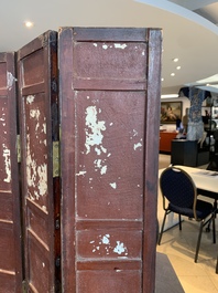 A Chinese four-part folding screen with famille rose plaques, 19th C.