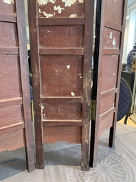 A Chinese four-part folding screen with famille rose plaques, 19th C.