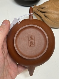 Four Chinese Yixing stoneware teapots, Fan Dasheng 范大生 seal mark, 19/20th C.