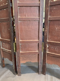 A Chinese four-part folding screen with famille rose plaques, 19th C.