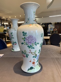 A pair of Chinese famille rose 'birds among flowering branches' vases, Republic