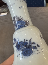 A Dutch Delft blue, white and manganese pear-shaped chinoiserie vase, late 17th C.