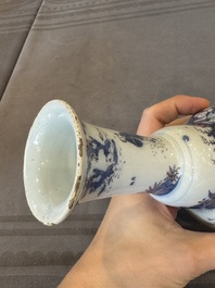 A Dutch Delft blue, white and manganese pear-shaped chinoiserie vase, late 17th C.