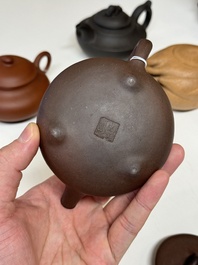 Four Chinese Yixing stoneware teapots, Fan Dasheng 范大生 seal mark, 19/20th C.
