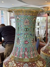 A pair of large Chinese famille rose turquoise-ground 'lotus scroll' vases, Guangxu mark and of the period