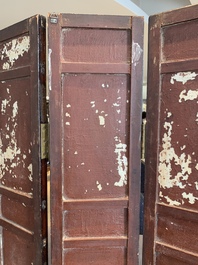 A Chinese four-part folding screen with famille rose plaques, 19th C.