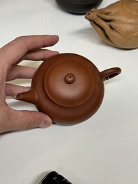 Four Chinese Yixing stoneware teapots, Fan Dasheng 范大生 seal mark, 19/20th C.