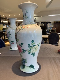 A pair of Chinese famille rose 'birds among flowering branches' vases, Republic