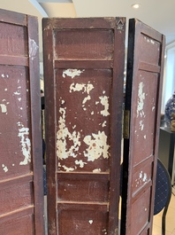 A Chinese four-part folding screen with famille rose plaques, 19th C.