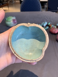 A collection of 12 Chinese famille rose fruit models, including a peach-shaped box and cover, 19th C.