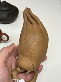 Four Chinese Yixing stoneware teapots, Fan Dasheng 范大生 seal mark, 19/20th C.