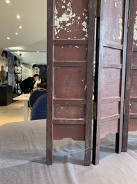 A Chinese four-part folding screen with famille rose plaques, 19th C.