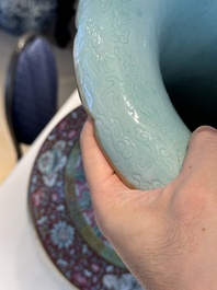 A pair of large Chinese famille rose turquoise-ground 'lotus scroll' vases, Guangxu mark and of the period