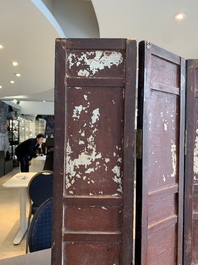 A Chinese four-part folding screen with famille rose plaques, 19th C.