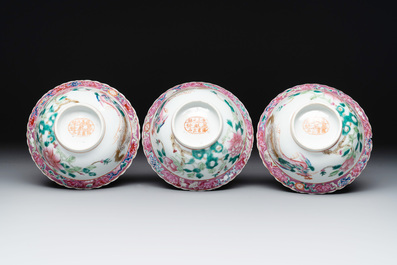 Six Chinese famille rose 'phoenix and peony' bowls and plates for the Straits or Peranakan market, Republic