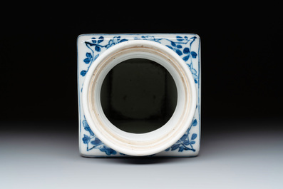 A Chinese blue and white square flask with floral design, Kangxi