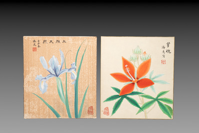 Wang Xuezhong 王學仲 (1925-2013) and Wang Jiyuan 王濟遠 (1893-1975): 'Calligraphy' and 'Flowers', ink on paper