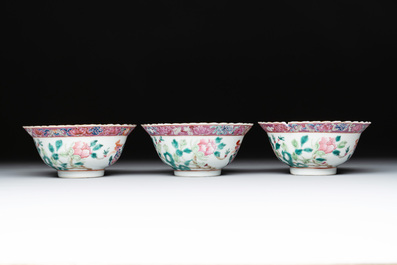 Six Chinese famille rose 'phoenix and peony' bowls and plates for the Straits or Peranakan market, Republic